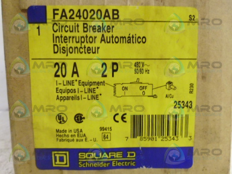 SQUARE D FA24020AB CIRCUIT BREAKER *FACTORY SEALED*