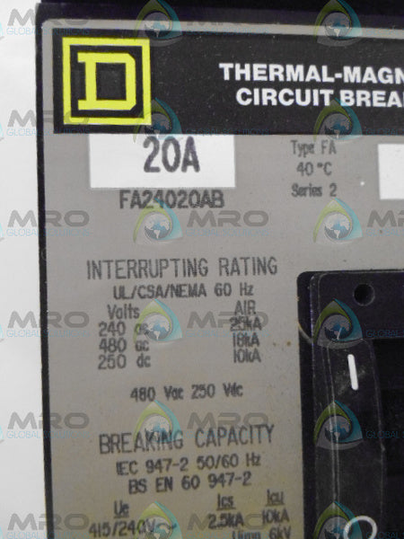 SQUARE D FA24020AB CIRCUIT BREAKER *NEW IN BOX*