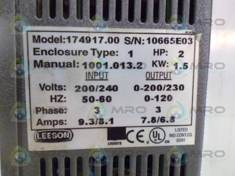 LEESON 174917.00 ADJUSTABLE SPEED DRIVE (AS PICTURED) *USED*