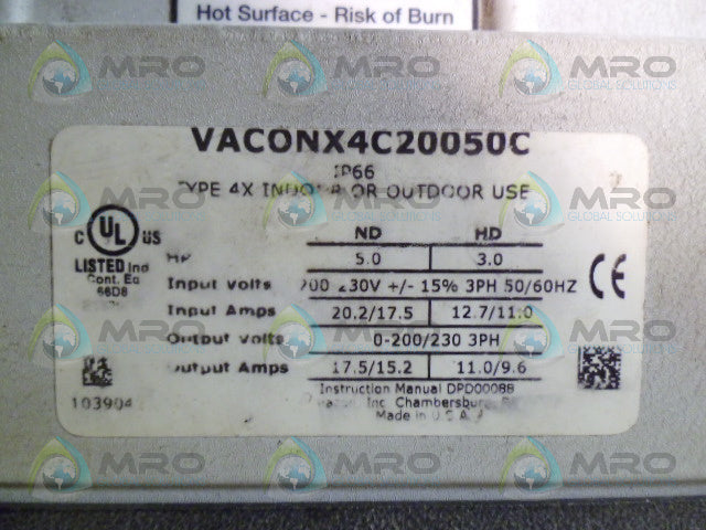 TB WOODS VACONX4C20050C AC DRIVE *USED*
