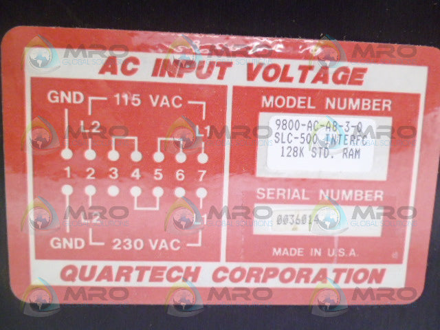 QUARTECH 9800-AC-AB-3-0 OPERATOR INTERFACE *NEW IN BOX*