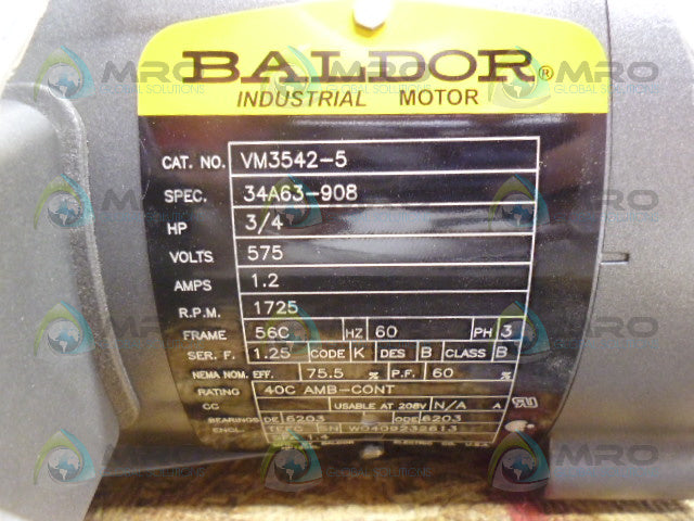 BALDOR VM3542-5 ELECTRIC MOTOR 3/4HP 1725RPM *NEW IN BOX*