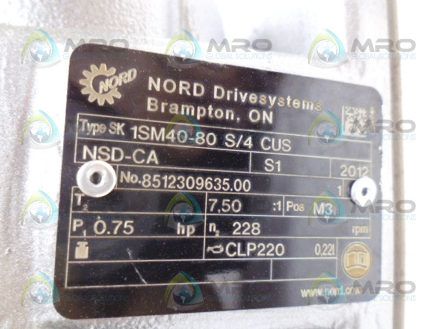 NORD 1SM40-80 S/4 CUS GEAR HEAD MOTOR RATIO 7.50:1 *NEW NO BOX*