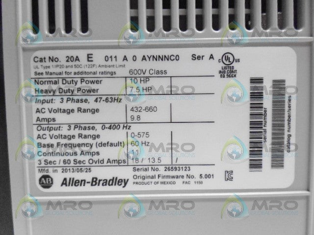 ALLEN BRADLEY POWERFLEX 70 20AE011A0AYNNNC0 SER A DRIVE F/W 5.001 *NEW NO BOX*