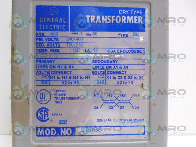 GENERAL ELECTRIC 9T51B8 TYPE QB DRY TYPE TRANSFORMER *NEW NO BOX*