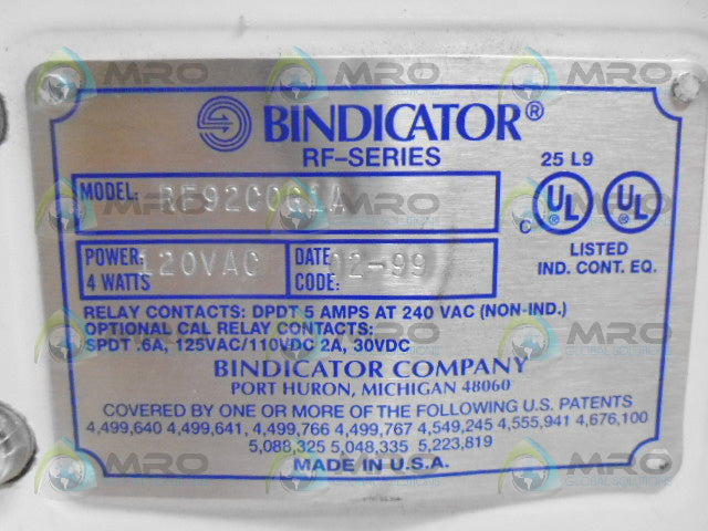 BINDICATOR RF92C0G1A BIN/TANK LEVELING PROBE RF-SERIES *NEW NO BOX*