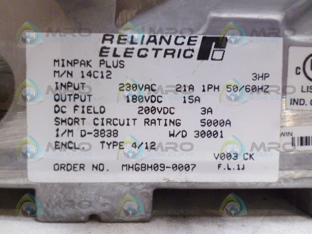 RELIANCE 14C12 MINPAK PLUS MHGBH09-0007 (AS PICTURED) *REMAN*