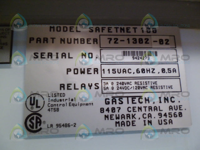 GASTECH 72-1302-02 SAFETNET 100 GAS MONITOR (AS PICTURED) *USED*