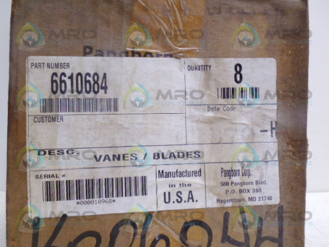 PANGBORN 6610684 WHEELABRATOR BLADES (BOX OF 8) *FACTORY SEALED*
