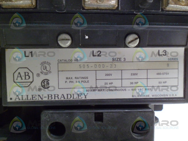 ALLEN BRADLEY 505-D0D-23 SER B REVERSING STARTER CONTACTOR *USED*