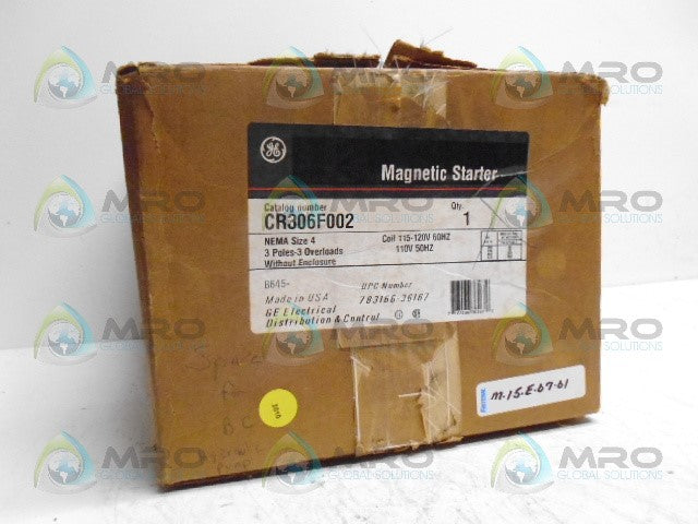 GENERAL ELECTRIC CR306F002 MAGNETIC STARTER (IN BOX) *USED*