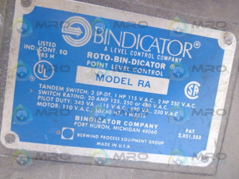 BINDICATOR MODEL RA BIN LEVEL SWITCH *USED*