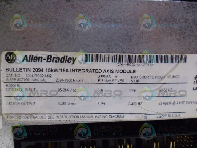 ALLEN BRADLEY 2094-BC02-M02 INTERGRATED AXIS MODULE F/W V1.88 *USED*