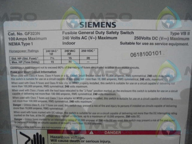 SIEMENS GF323N TYPE VB11 SAFTEY SWITCH * NEW IN BOX*