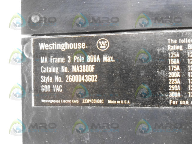 WESTINGHOUSE MA3800F CIRCUIT BREAKER *NEW IN BOX*