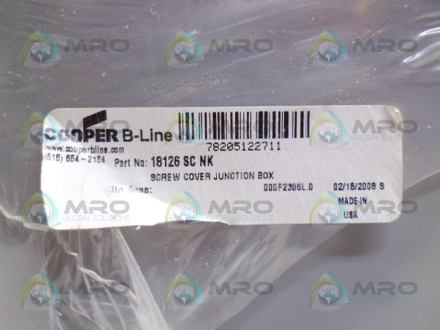 COOPER B-LINE 18126SCNK SCREW COVER JUNCTIONBOX *NEW IN FACTORY BAG*