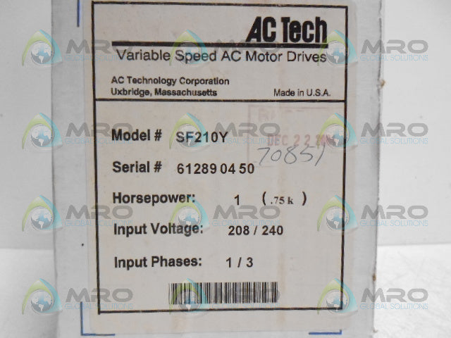 AC TECH SF210Y AC MOTOR DRIVE 1HP *FACTORY SEALED*