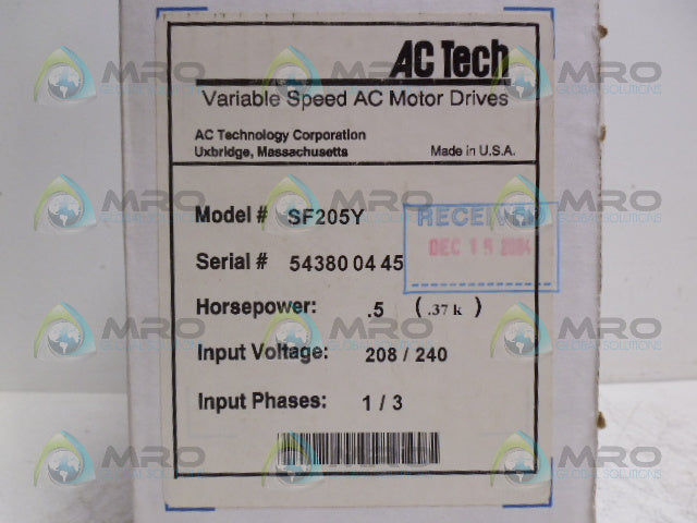 AC TECH SF205Y AC MOTOR DRIVE .5HP *FACTORY SEALED*