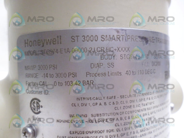 HONEYWELL STG974-E1A-00000-2J,CR,HC+XXXX PRESSURE TRANSMITTER *NEW NO BOX*