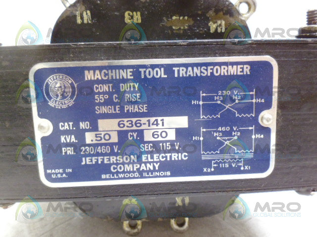 JEFFERSON ELECTRIC 636-141 MACHINE TOOL TRANSFORMER *USED*
