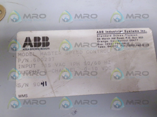 ABB 680237 MASTER SPEED CONTROL *USED*