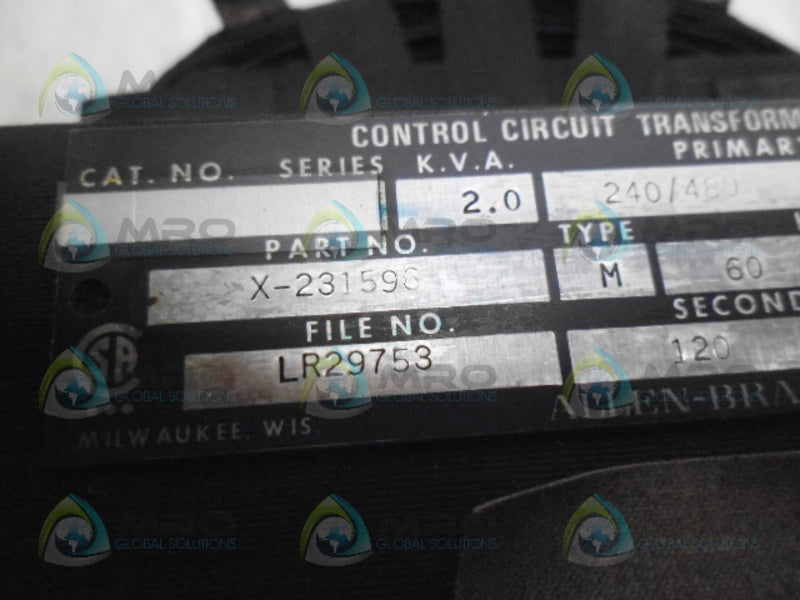 ALLEN BRADLEY X-231596 TYPE M TRANSFORMER *USED*