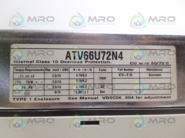 TELEMECANIQUE ATV66U72N4 DRIVE *USED*