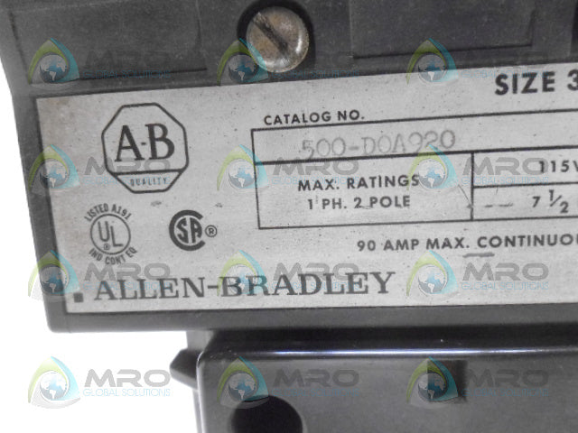 ALLEN BRADLEY 500-DOA920 SER A CONTACTOR *USED*