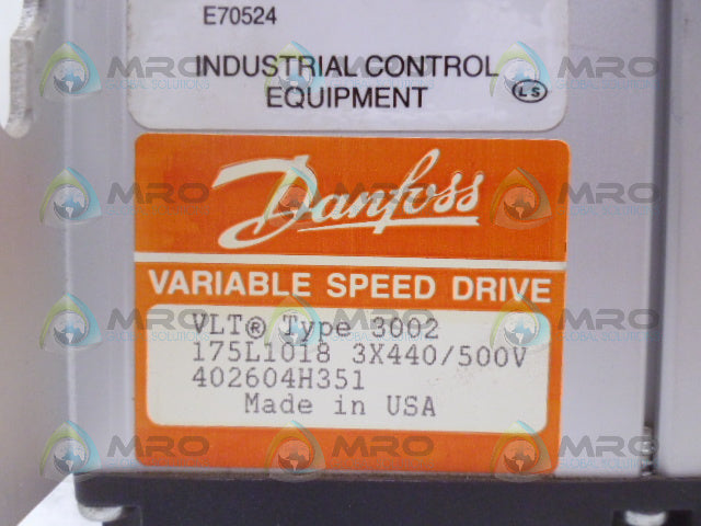 DANFOSS VLT TYPE 3002 175L1018 402604H351 SPEED DRIVE (REMANUFACTURED) *USED*