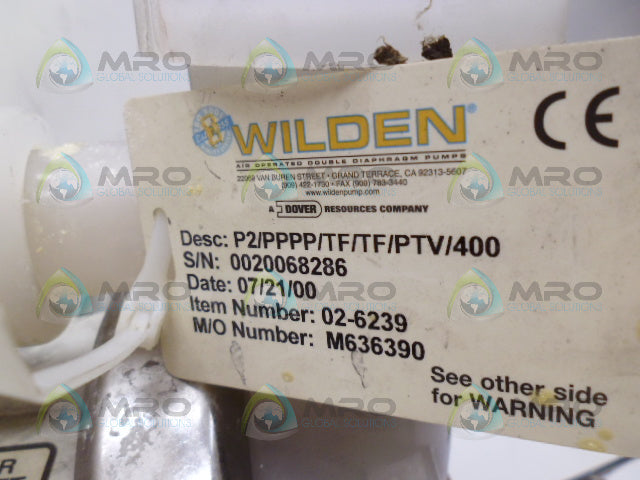 WILDEN P2/PPPP/TF/TF/PTV/400 PUMP *USED*