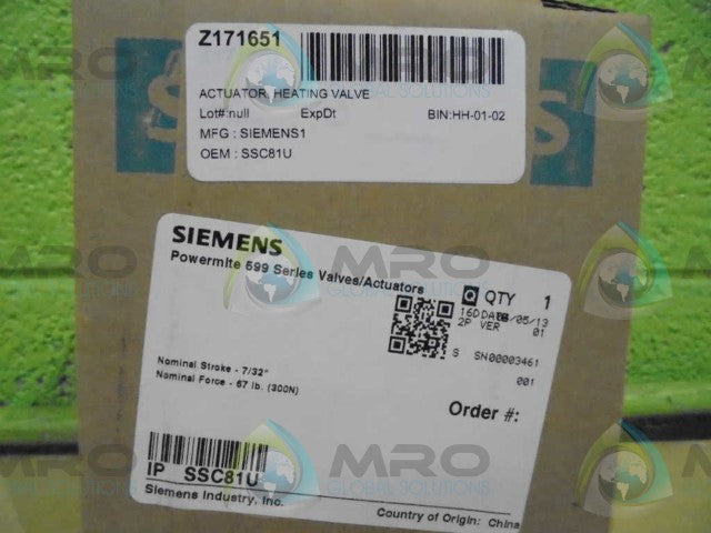 SIEMENS SSC81U HEATING VALVE ACTUATOR *FACTORY SEAL*