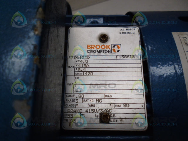 BROOK CROMPTON D112MD F158618 AC MOTOR *USED*