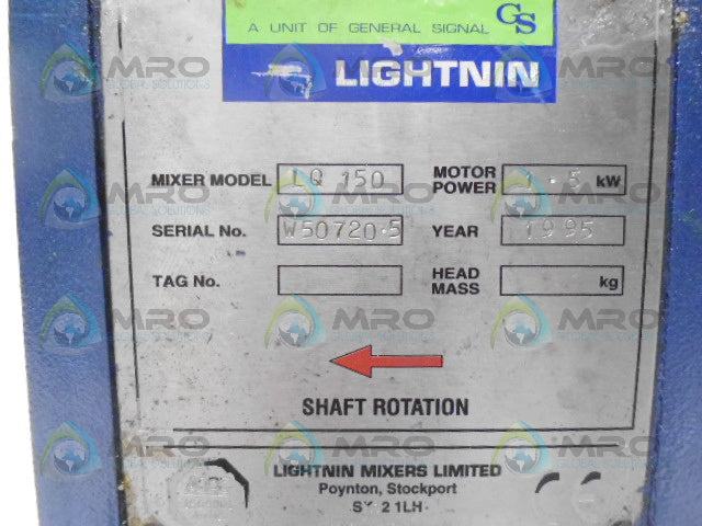 BROOK CROMPTON D90LND K330565 AC MOTOR/  LQ150 MIXER *REMANUFACTURED*