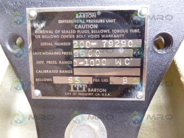 BARTON 2500 PRESSURE GAUGE 0-1000 *NEW IN BOX*