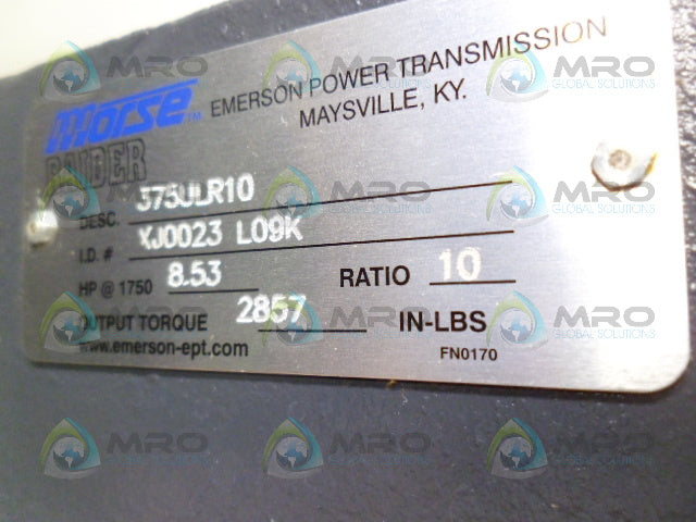MORSE 375ULR10 RIGHT ANGLE WORM GEAR SPEED REDUCER RATIO 10 *NEW NO BOX*