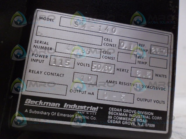 BECKMAN INDUSTRIAL SM-140 SOLUMETER CONDUCTIVE CONTROLLER (AS PICTURED) *USED*