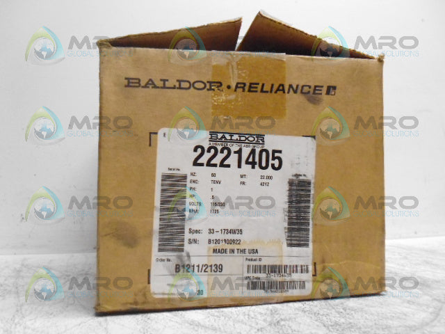 BALDOR 2221405 331734W35 INDUSTRIAL MOTOR 1/2HP 1725RPM *NEW IN BOX*