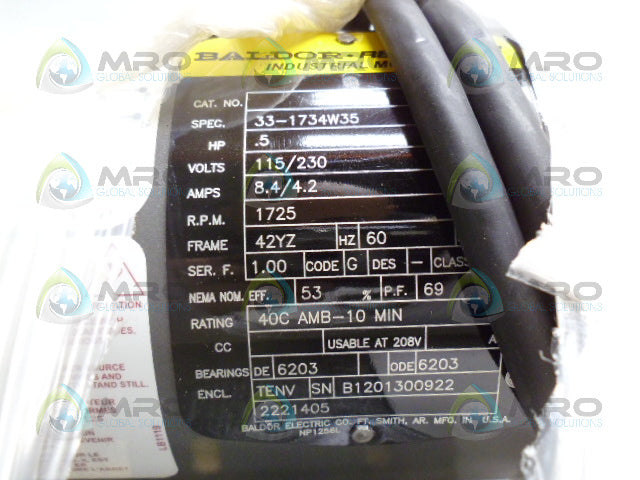 BALDOR 2221405 331734W35 INDUSTRIAL MOTOR 1/2HP 1725RPM *NEW IN BOX*