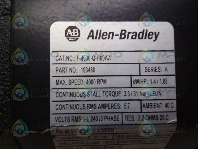 ALLEN BRADLEY F-4030-Q-H00AA SER. A SERVO MOTOR 1.88 HP 4000 RPM *NEW NO BOX*