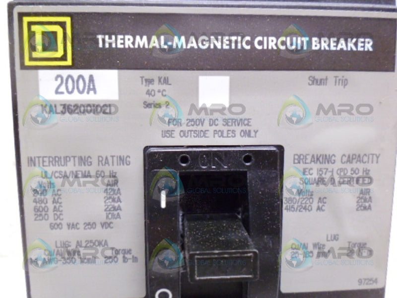 SQUARE D KAL362001021 SERIES 2 THERMAL MAGNETIC CIRCUIT BREAKER *NEW IN BOX*
