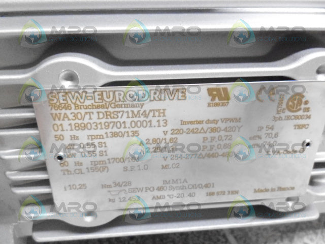 SEW EURODRIVE WA30/TDRS71M4/TH MOTOR *NEW NO BOX*