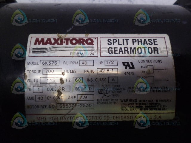 MAXI-TORQ 6K375 GEAR MOTOR 1/2 HP 40 RPM *NEW NO BOX*