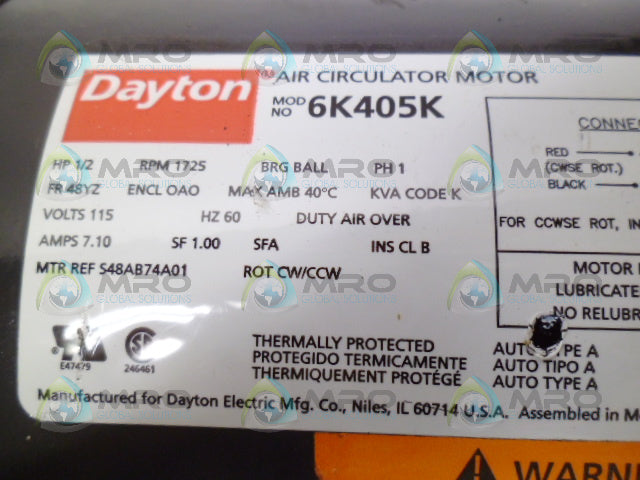 DAYTON 6K405K AIR CIRCULATOR MOTOR 1/2 HP 1725 RPM *NEW NO BOX*