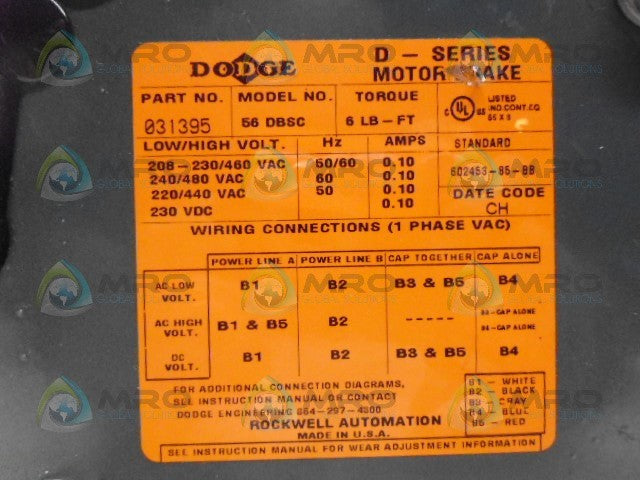 RELIANCE ELECTRIC P14X7206G MOTOR 1 HP 1725 RPM *USED*