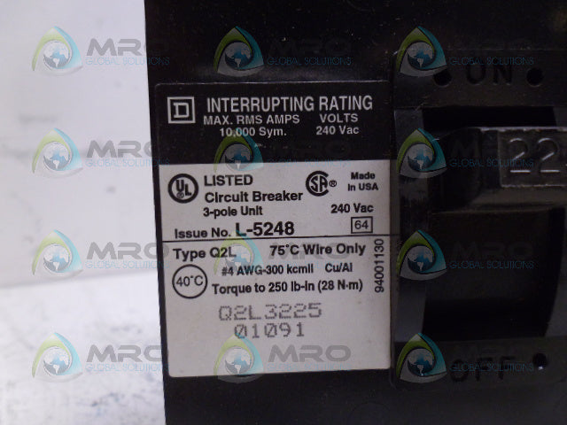 SQUARE D Q2L3225 CIRCUIT BREAKER 225A *NEW IN BOX*