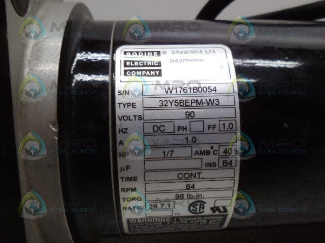 BODINE 32Y5BEPM-W3 GEARMOTOR 1/7 HP 64 RPM *USED*