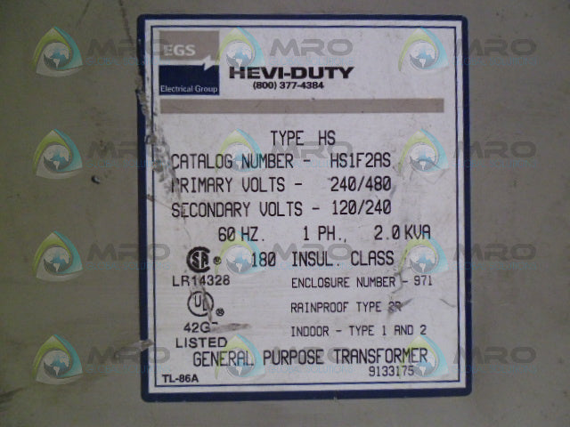 HEVI-DUTY HS1F2AS TRANSFORMER *USED*