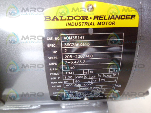 BALDOR AOM3614T INDUSTRIAL MOTOR 2 HP 1140 RPM *NEW NO BOX*