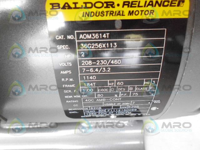 BALDOR AOM3614T INDUSTRIAL MOTOR 2 HP 1140 RPM *NEW IN BOX*