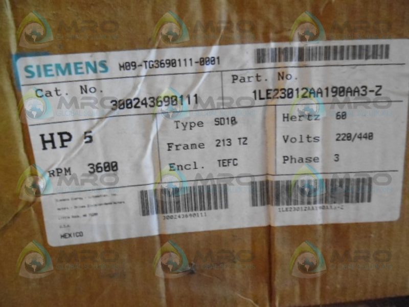 SIEMENS 1LE23012AA190AA3Z 300243690111 MOTOR 5 HP 3600 RPM *FACTORY SEALED*